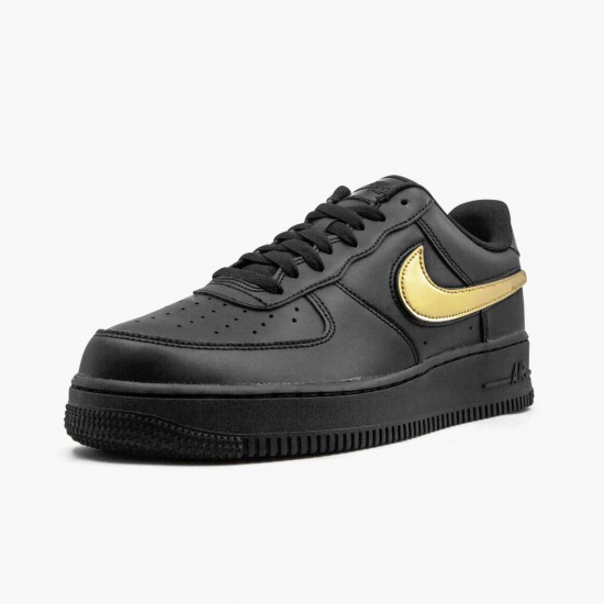 Nike Air Force 1 Black Metallic Gold Removable Swoosh Pack CT2252 001 Women And Men Sports Shoes