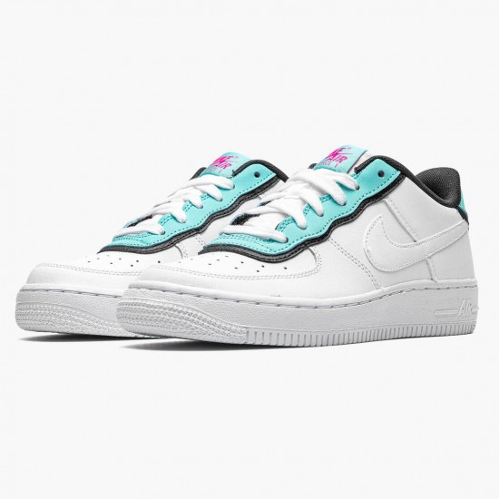 Nike Air Force 1 Low GS Double Layer Aqua Black BV1084 100 Womens Sports Shoes