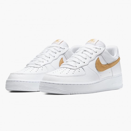 Nike Air Force 1 Low Pony Hair Snakeskin Club Gold CW7567 101 Women And Men Sports Shoes