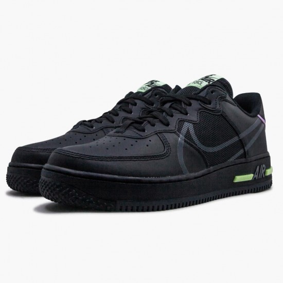 Nike Air Force 1 React Black Violet Star Barely Volt CD4366 001 Women And Men Sports Shoes