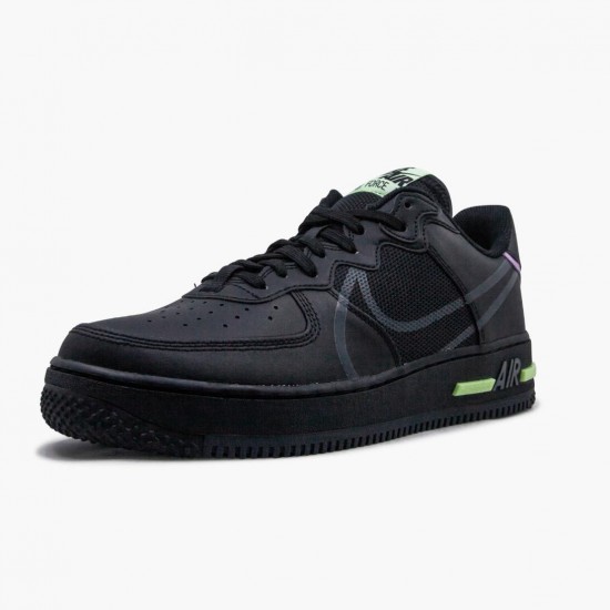 Nike Air Force 1 React Black Violet Star Barely Volt CD4366 001 Women And Men Sports Shoes