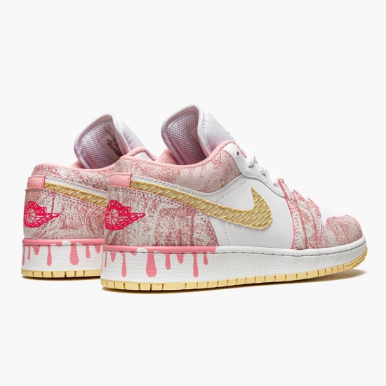 Air Jordan 1 Low SE GS "Paint Drip" Arctic Punch CW7104 601 Womens AJ1 Jordan Sneakers