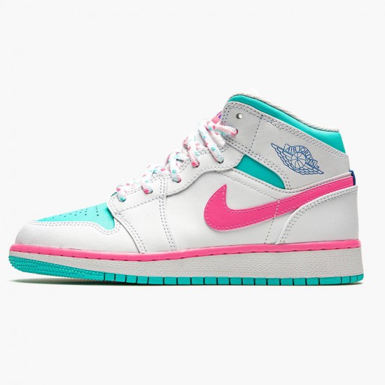 Air Jordan 1 Mid "Digital Pink" Womens Basketball Shoes White/Digital Pink-Aurora Gree 555112 102 AJ1 Jordan Sneakers