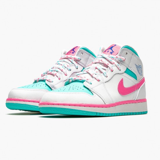 Air Jordan 1 Mid "Digital Pink" Womens Basketball Shoes White/Digital Pink-Aurora Gree 555112 102 AJ1 Jordan Sneakers