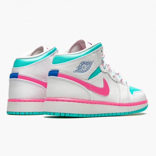 Air Jordan 1 Mid "Digital Pink" Womens Basketball Shoes White/Digital Pink-Aurora Gree 555112 102 AJ1 Jordan Sneakers