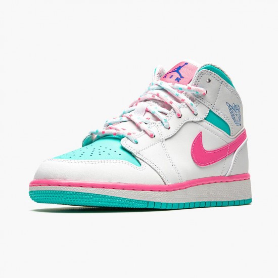 Air Jordan 1 Mid "Digital Pink" Womens Basketball Shoes White/Digital Pink-Aurora Gree 555112 102 AJ1 Jordan Sneakers