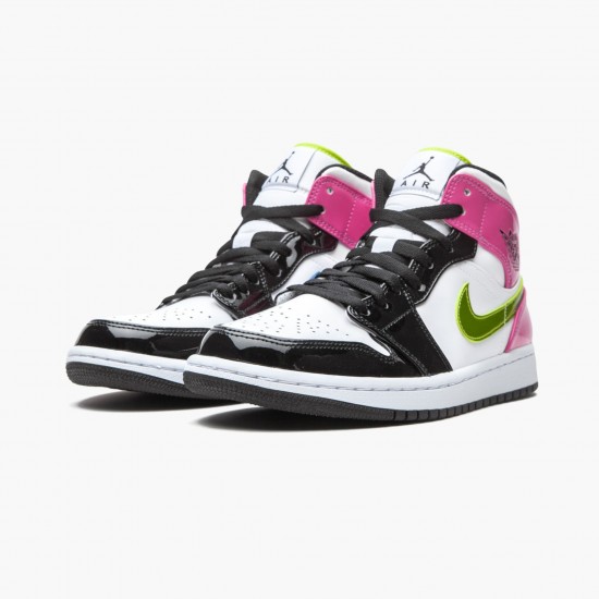 Air Jordan 1 Mid White Black "Cyber Pink" Basketball Shoes CZ9834 100 AJ1 Sneakers