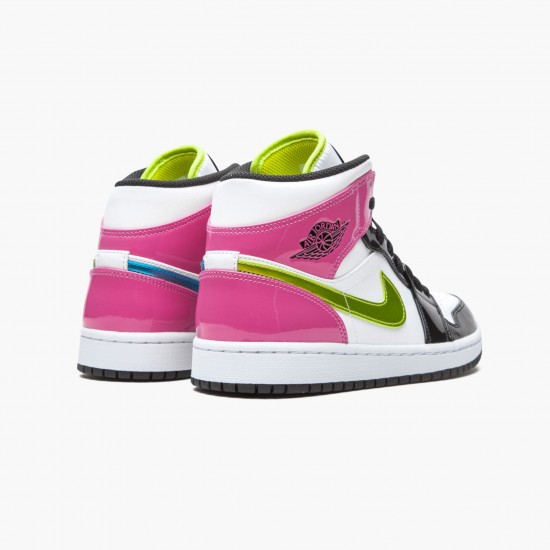 Air Jordan 1 Mid White Black "Cyber Pink" Basketball Shoes CZ9834 100 AJ1 Sneakers