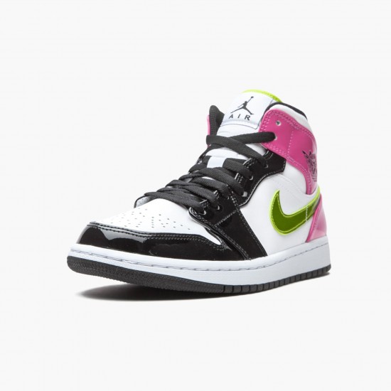 Air Jordan 1 Mid White Black "Cyber Pink" Basketball Shoes CZ9834 100 AJ1 Sneakers