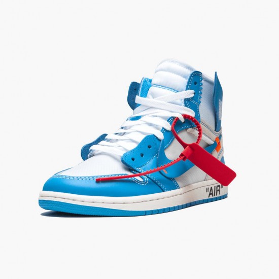 Air Jordan 1 Retro High Off-White "University Blue" Unisex AJ1 Shoes AQ0818 148 White/Dark Powder Blue-Cone Jordan Sneakers