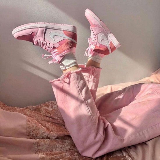 Nike Air Jordan 1 Mid "Digital Pink" Digital Pink/White-Pink Foam-Sail CW5379 600 Womens AJ1 Jordan Sneakers