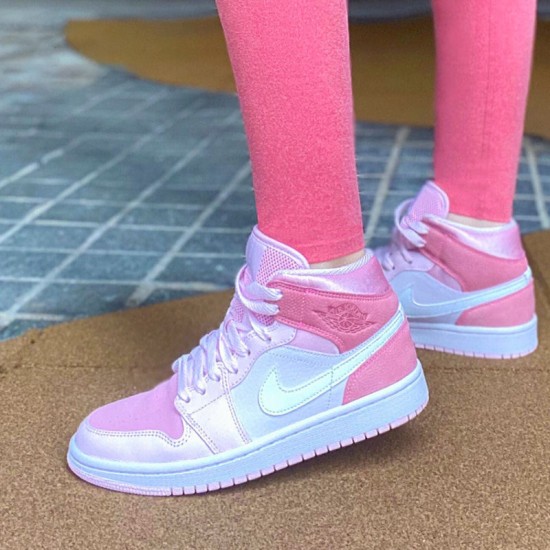 Nike Air Jordan 1 Mid "Digital Pink" Digital Pink/White-Pink Foam-Sail CW5379 600 Womens AJ1 Jordan Sneakers