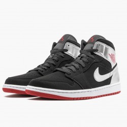 Nike Air Jordan 1 Mid "Johnny Kilroy" Black/Gym Red-Metallic Silver Sneakers 554724 057 AJ1 Basketball Shoes