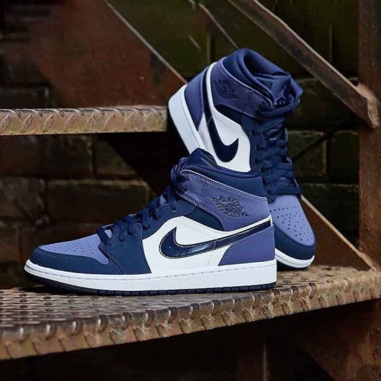 Nike Air Jordan 1 Mid "Sanded Purple" Obsidian/Sanded Purple/White 554724 445 Mens/Womens AJ1 Jordan Sneakers