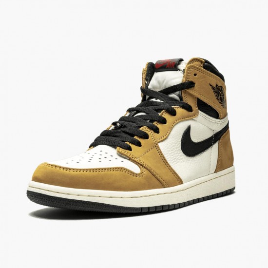 Nike Air Jordan 1 "Rookie of the Year" Golden Harvest/Black-Sail 555088 700 Mens/Womens AJ1 Jordan Sneakers