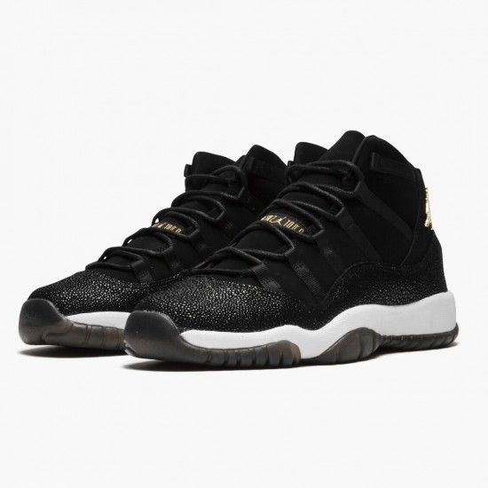 Air Jordan 11 Retro "Heiress Black Stingray" Unisex Basketball Shoes 852625 030 Black/Metallic Gold-White AJ11 Black Jordan Sneakers