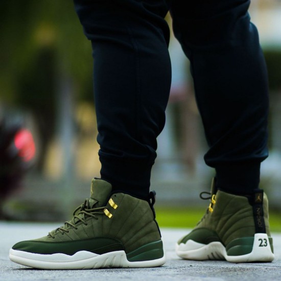 Air Jordan 12 Retro "Chris Paul Class of 2003" Mens AJ12 Basketball Shoes 130690 301 Olive Canvas/Sail/Black-Metall Jordan Sneakers