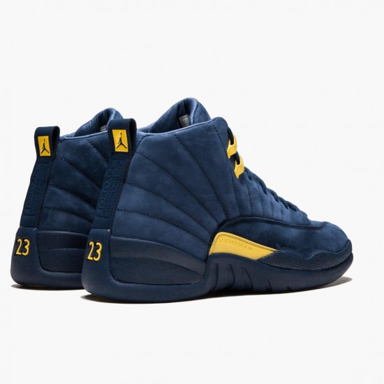 Air Jordan 12 Retro "Michigan" Mens AJ12 Basketball Shoes BQ3180 407 College Navy/Amarillo Jordan Sneakers