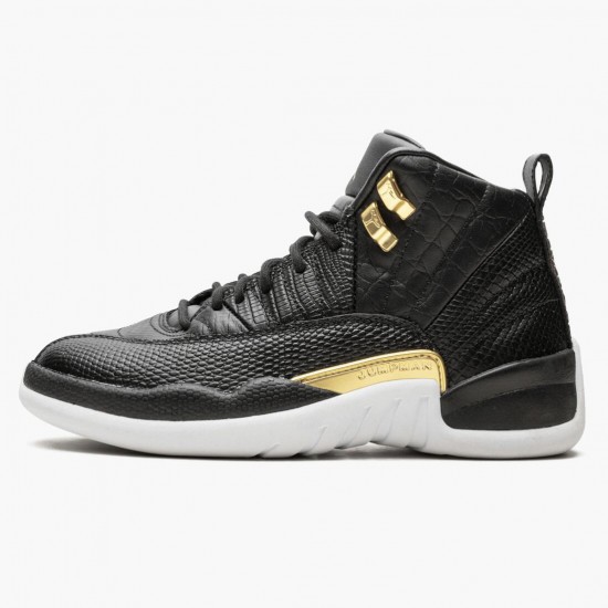 Air Jordan 12 Retro "Reptile" Unisex AJ12 Basketball Shoes AO6068 007 Black/Metallic-Gold White Jordan Sneakers