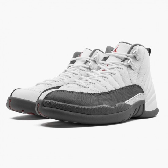 Air Jordan 12 Retro White "Dark Grey" Mens AJ12 Basketball Shoes 130690 160 White/Dark Grey-Gym Red Jordan Sneakers