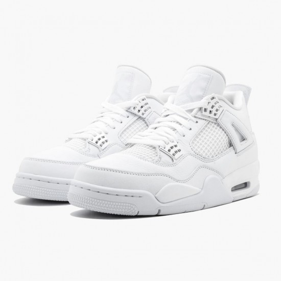 Air Jordan 4 Retro "Pure Money" Unisex Basketball Shoes 308497 100 White/Metallic Silver AJ4 Jordan Sneakers