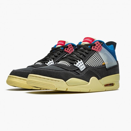 Air Jordan 4 Retro "Union Off Noir" Unisex Basketball Shoes DC9533 001 Off Noir/Brigade Blue-Dark Smo AJ4 Jordan Sneakers