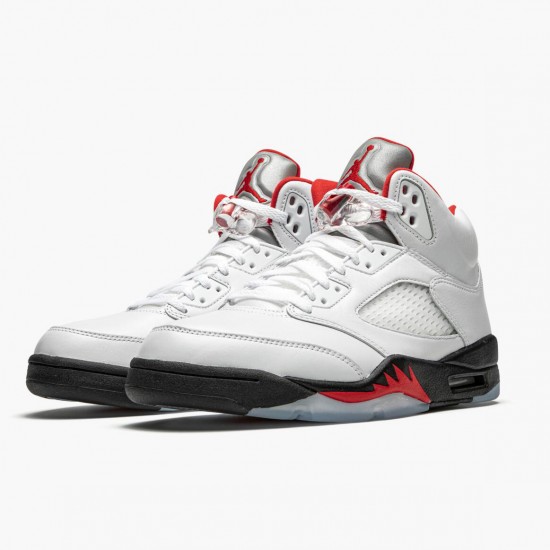 Air Jordan 5 Retro "Fire Red Silver Tongue" Mens Basketball Shoes True White/Fire Red-Black DA1911 102 AJ5 Jordan Sneakers