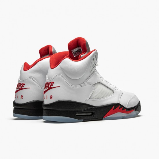 Air Jordan 5 Retro "Fire Red Silver Tongue" Mens Basketball Shoes True White/Fire Red-Black DA1911 102 AJ5 Jordan Sneakers