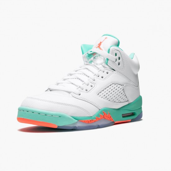 Air Jordan 5 Retro "Light Aqua" Unisex Basketball Shoes White/Crimson Pulse-Light Aqua 440892 100 AJ5 Jordan Sneakers