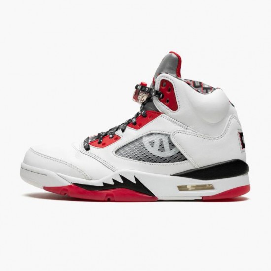 Air Jordan 5 Retro Quai 54 2021 Women And Men White/University Red-Black DJ7903 106