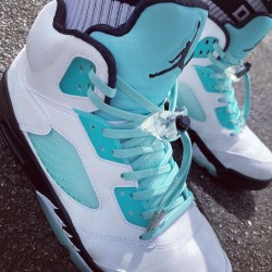 Air Jordan Retro 5 "Island Green" Unisex Basketball Shoes White/Black-White-Island Green CN2932 100 AJ5 Jordan Sneakers