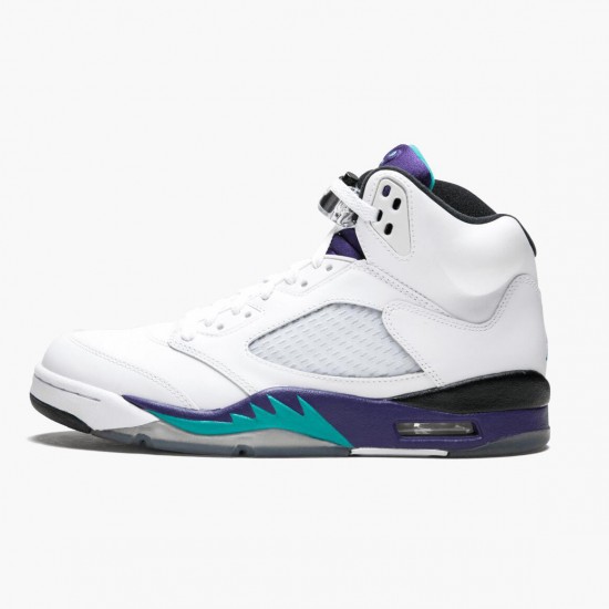 Nike Air Jordan 5 Retro "Grape" White/New Emerald-Grp Ice-Blk Mens Basketball Shoes 136027 108 AJ5 Sneakers