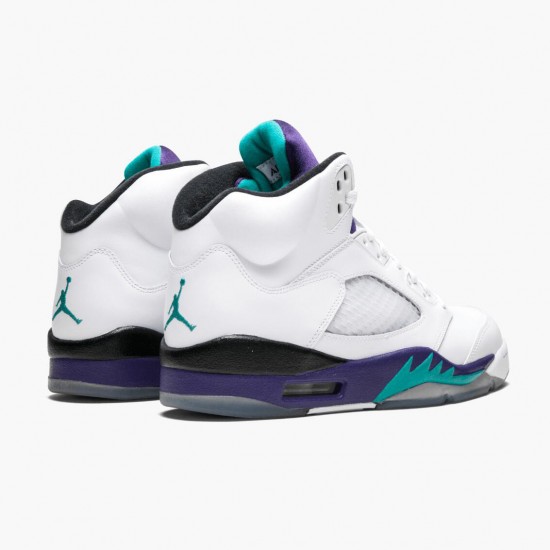 Nike Air Jordan 5 Retro "Grape" White/New Emerald-Grp Ice-Blk Mens Basketball Shoes 136027 108 AJ5 Sneakers