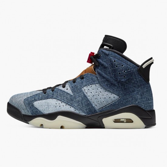 Air Jordan 6 Retro"Washed Denim" Unisex Basketball Shoes CT5350-401 Black-Sail/Varsity Red AJ6 Black Jordan Sneakers