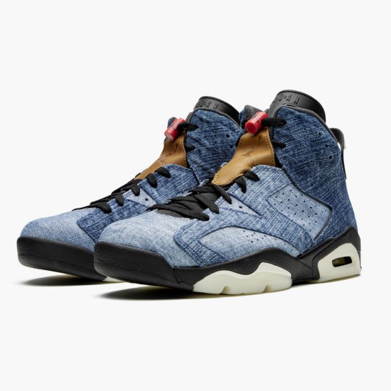 Air Jordan 6 Retro"Washed Denim" Unisex Basketball Shoes CT5350-401 Black-Sail/Varsity Red AJ6 Black Jordan Sneakers