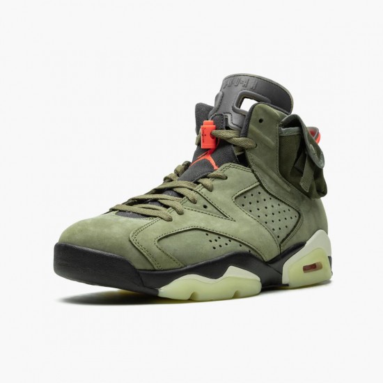 Travis Scott x Air Jordan 6 Retro "Olive" Unisex Basketball Shoes CN1084 200 Medium Olive/Black-Sail/Univer AJ6 Black Jordan Sneakers